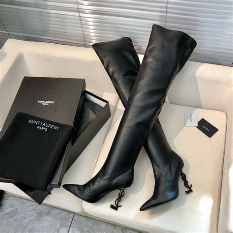 ysl logo boot|YSL thigh high boots.